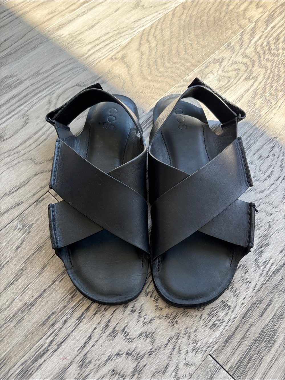 COS Black Leather Sandals with Crisscross Straps